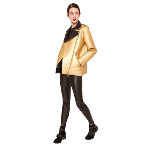 Armani Exchange Bomber Jacket NWT Oversized Gold Black Blouson Coat Hip Length - Picture 1 of 14